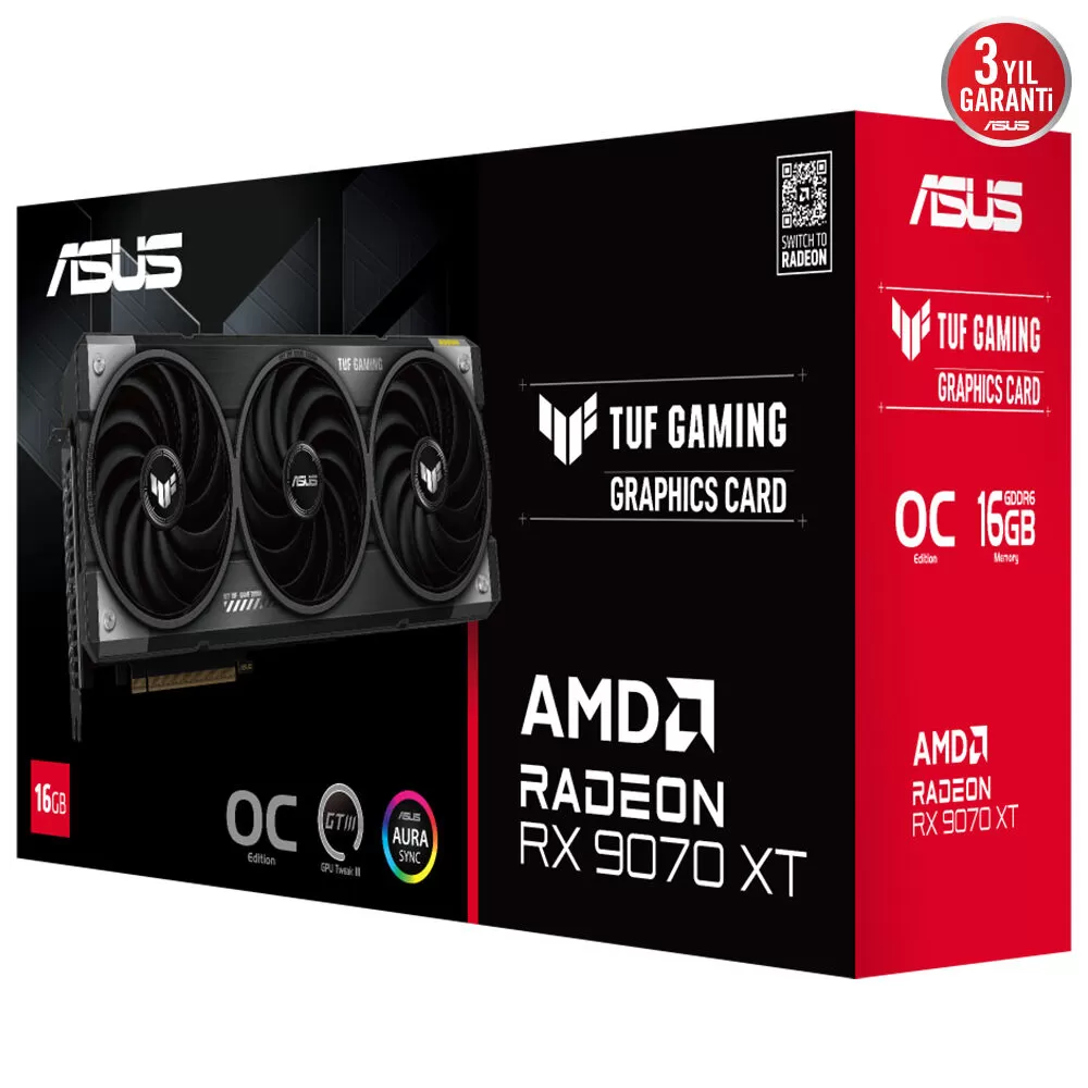ASUS TUF-RX9070XT-O16G-GAMING AMD RADEON RX9070XT 16GB GDDR6 256bit OC 1xHDMI 3xDP RGB EKRAN KARTI