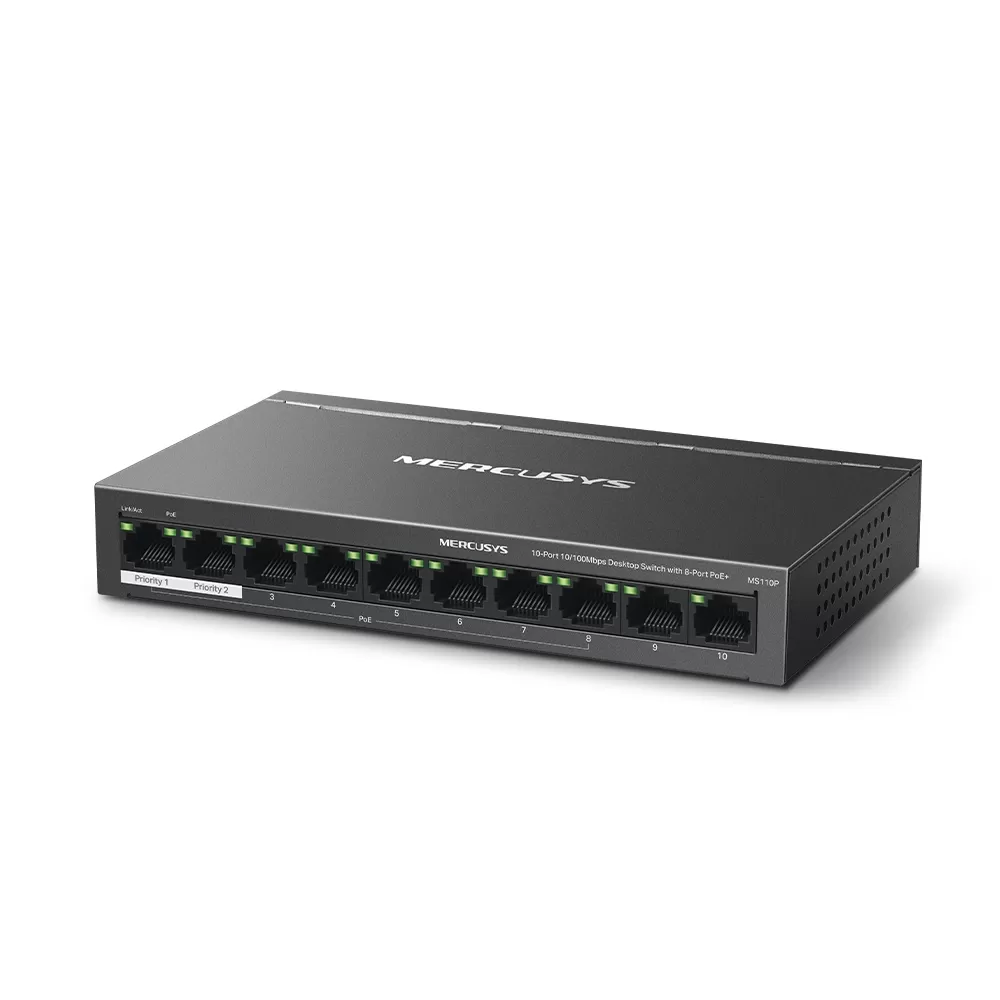 TP-LINK MERCUSYS MS110P 10 PORT 10/100 8 PORT POE+ YONETILEMEZ DESKTOP SWITCH METAL KASA