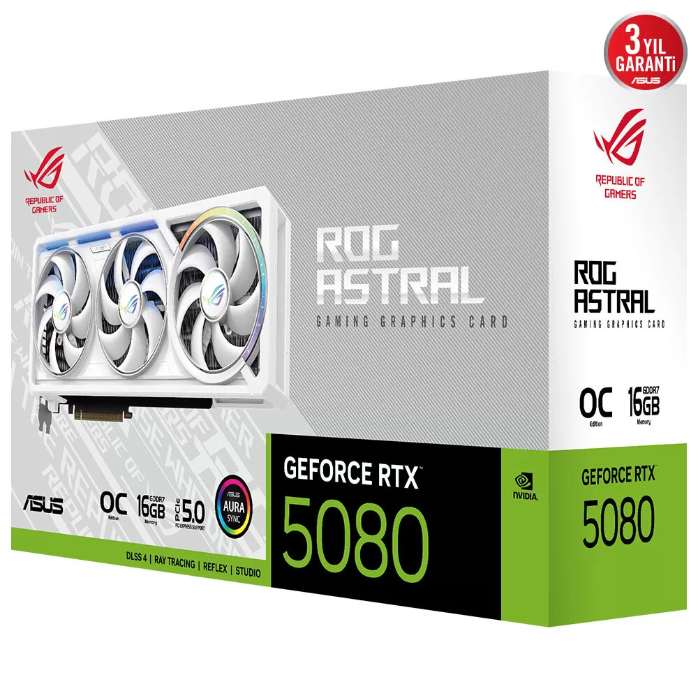 ASUS ROG-ASTRAL-RTX5080-O16G-WHITE RTX5080 16GB GDDR7 256bit 2xHDMI 3xDP RGB DLSS4 EKRAN KARTI