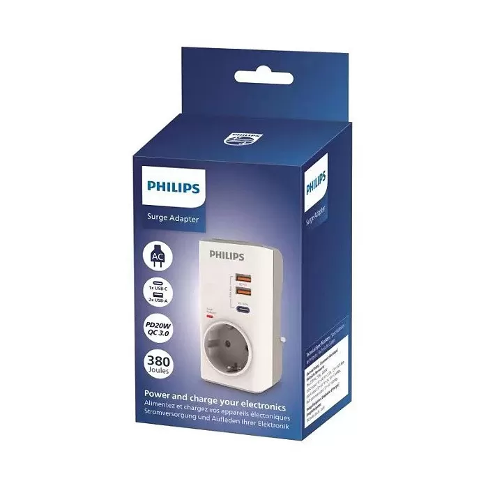 PHILIPS CHP8010W/10 380J TEKLİ / 1xUSB-C/2xUSB-A AKIM KORUMALI PRİZ