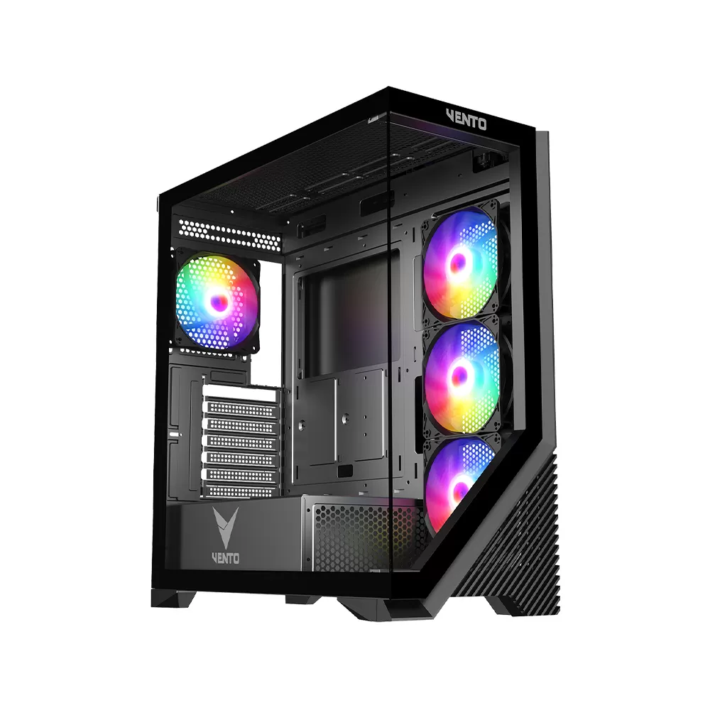 VENTO VG4202FL 750W 80+ BR GEN5 4x12CM RGB FAN E-ATX TEMPERLİ CAM 2xUSB2.0/1xUSB3.0 SİYAH GAMING KASA