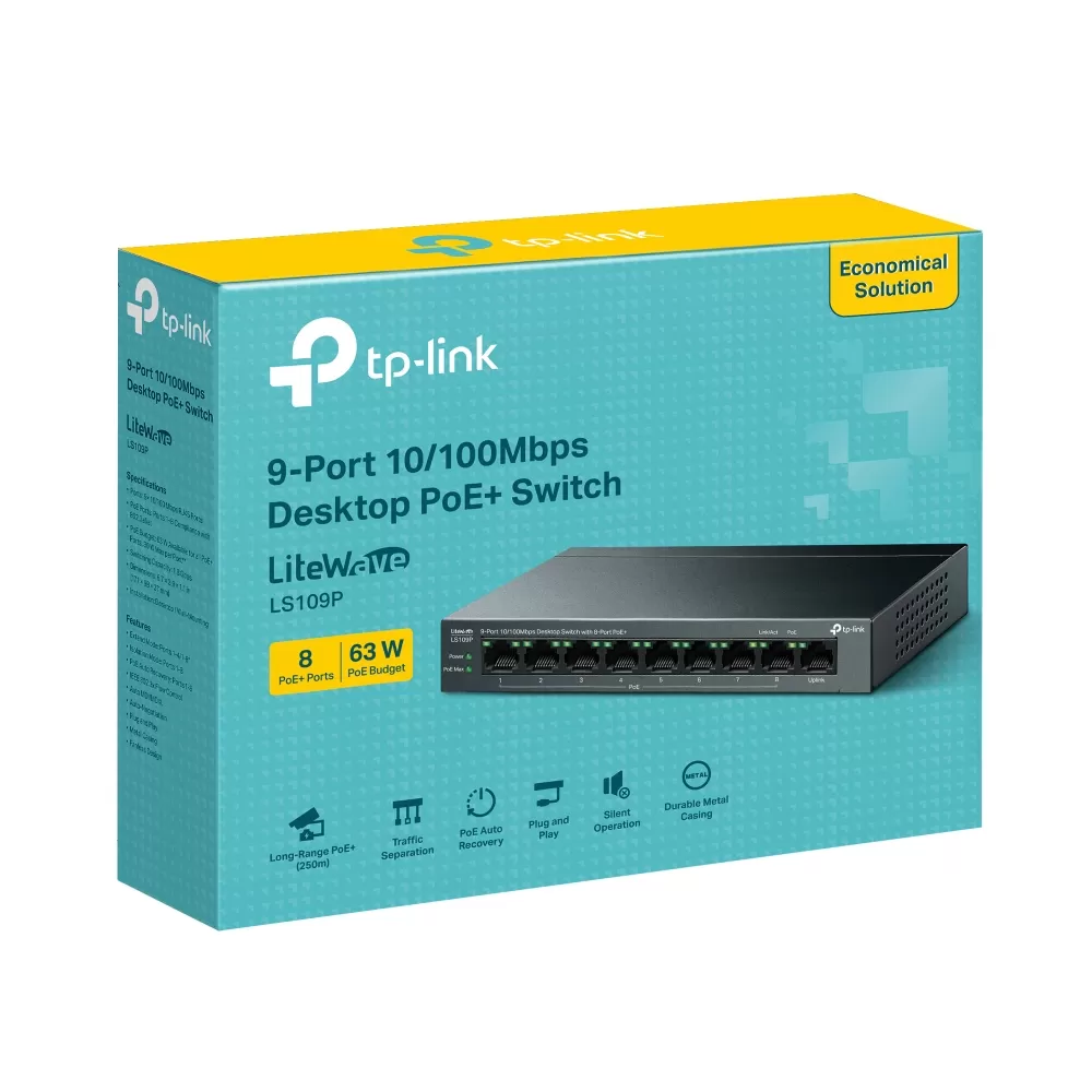 TP-LINK LS109P 9 PORT 10/100 8 PORT POE+ YONETILEMEZ DESKTOP SWITCH METAL KASA
