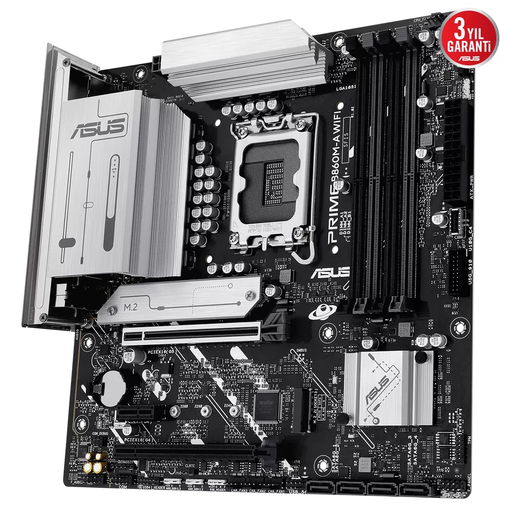 ASUS PRIME B860M-A WIFI 4x DDR5 DP/HDMI 2x M.2 1x 2.5GLAN/WIFI/BT USB3.2 1851P ANAKART
