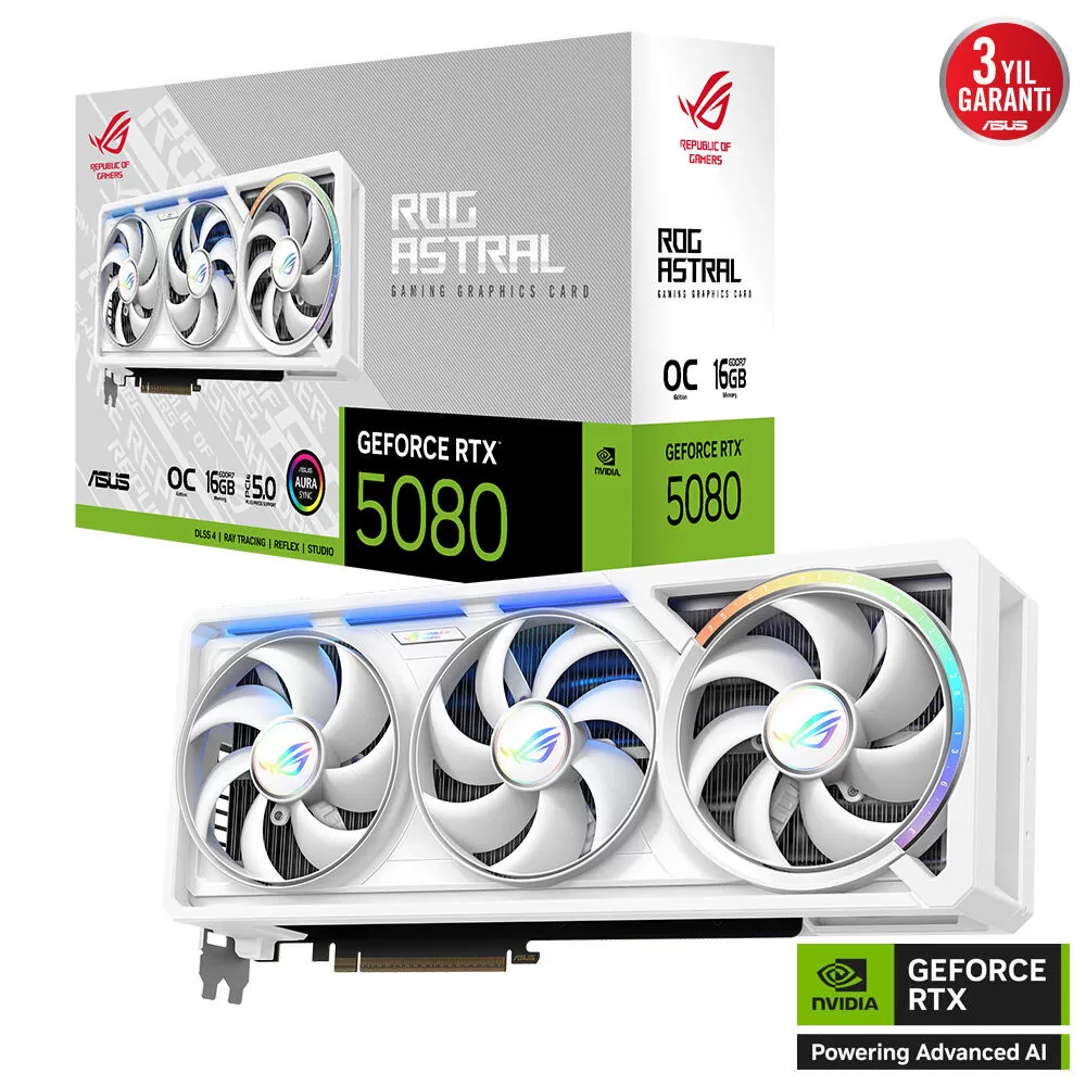 ASUS ROG-ASTRAL-RTX5080-O16G-WHITE RTX5080 16GB GDDR7 256bit 2xHDMI 3xDP RGB DLSS4 EKRAN KARTI