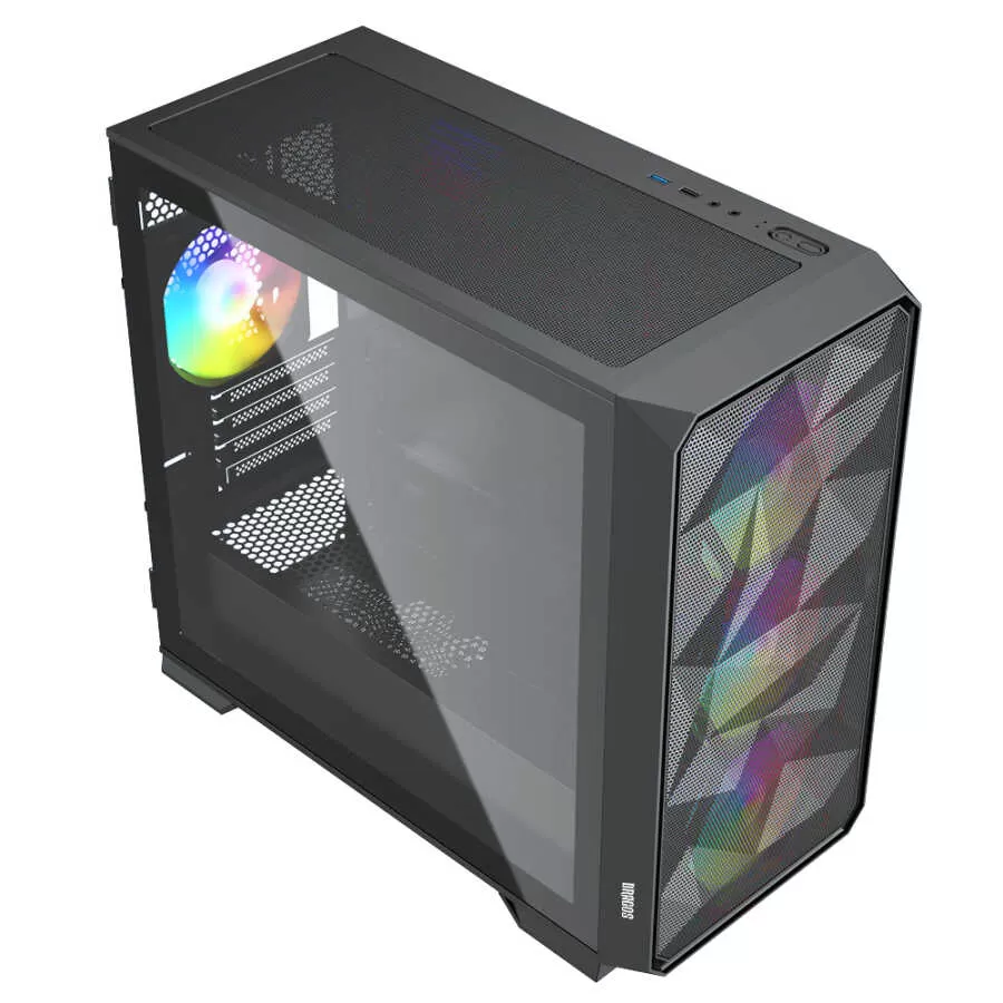 DRAGOS DİAMOND 600W 80+ 4x12CM ARGB FAN MICRO ATX TEMPERED GLASS USB3.0 SİYAH GAMING KASA