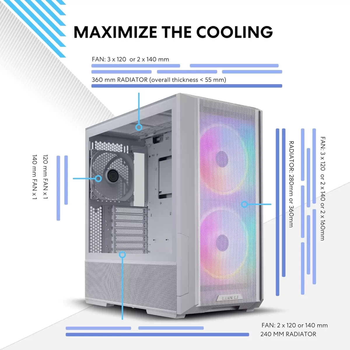 LIAN LI LANCOOL 216 MESH ARGB 3x FAN MID-TOWER BEYAZ E-ATX KASA G99.LAN216RW.00