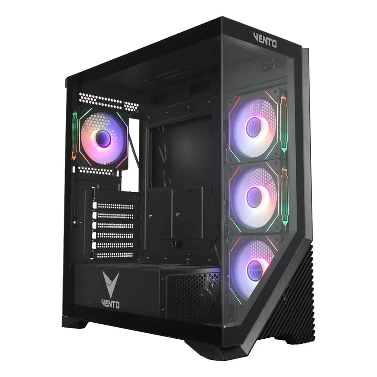 VENTO VG4202FLA 750W 80+ BR GEN5 4x12CM ARGB FAN E-ATX TEMPERLİ CAM 2xUSB2.0/1xUSB3.0 SİYAH GAMING KASA