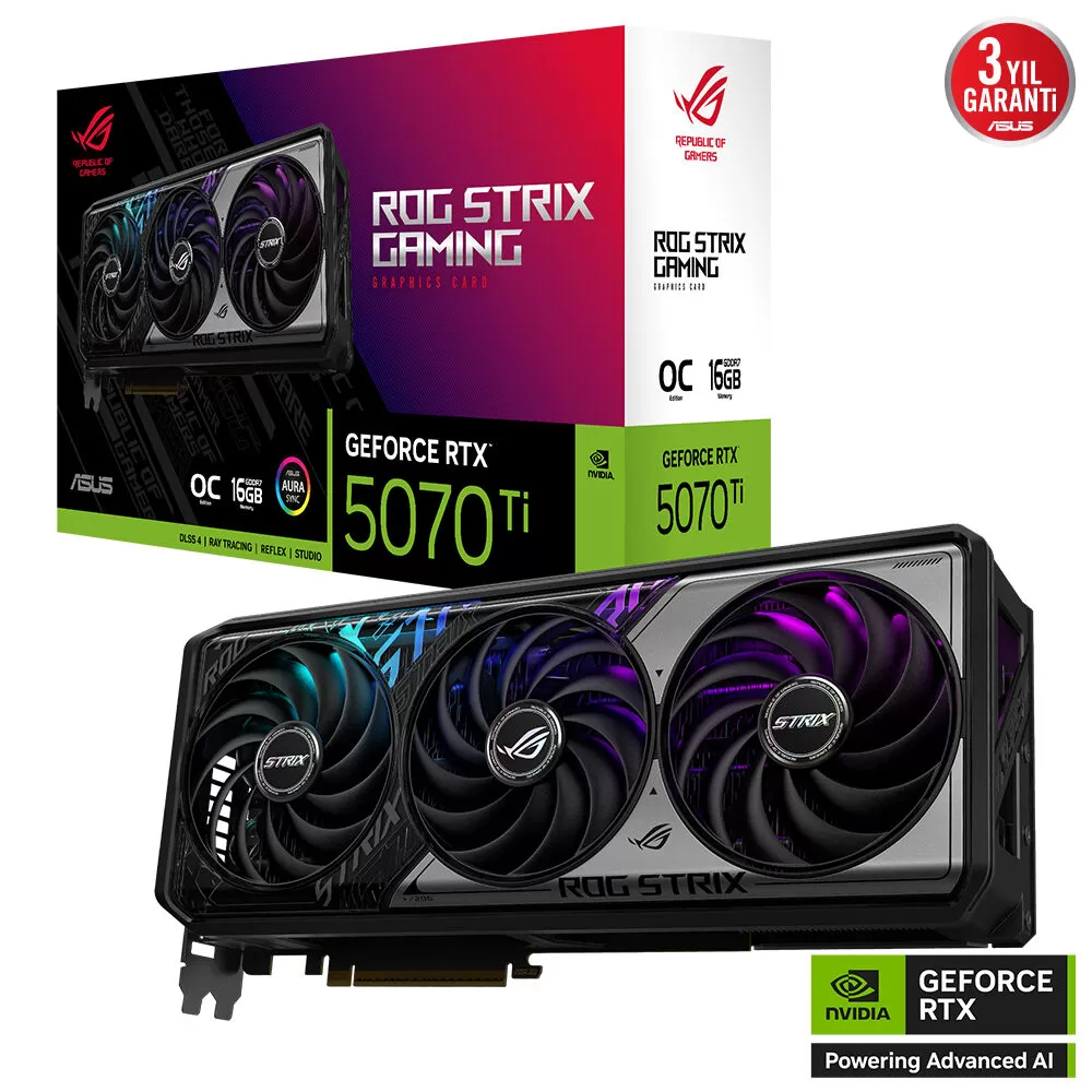 ASUS ROG-STRIX-RTX5070TI-O16G-GAMING-NVIDIA-GEFORCE-RTX 5070 TI-16GB GDDR7-256bit--OC-2xHDMI-3xDP-RGB-DLSS4 EKRAN KARTI
