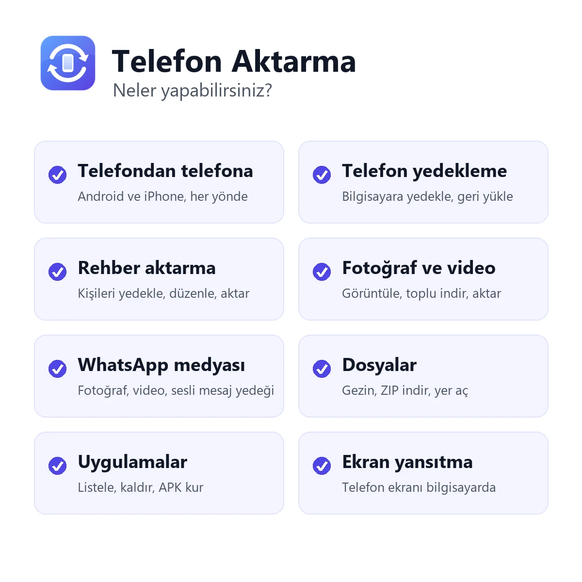 Telefon Aktarma Programı - Android ve iPhone Veri Aktarma, Yedekleme